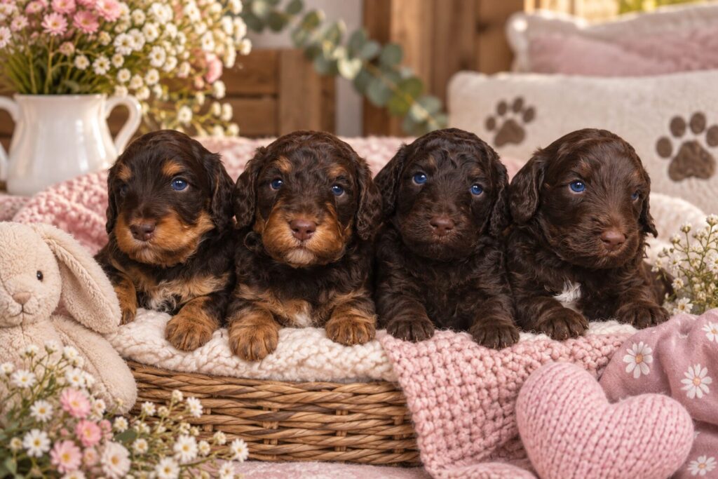 Vier chocolade phantom pups van Maddie in een mand